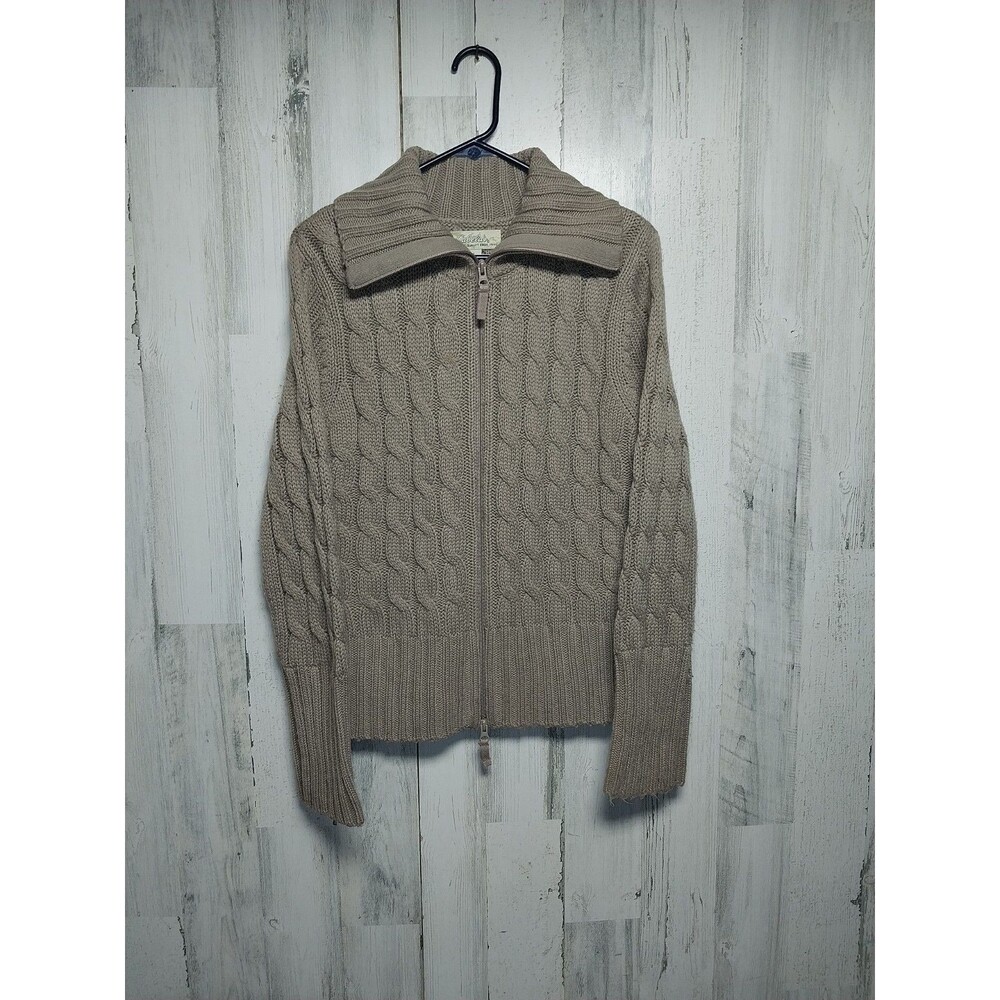Cabelas Cardigan Sweater Tan Womens Zip Cable Knit Grandma Fisherman Large